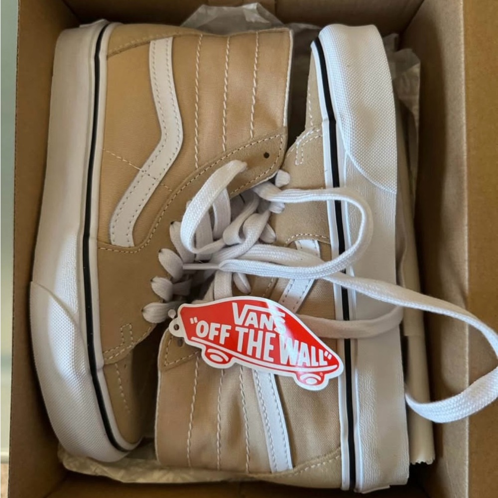 Vans High-Top Sneakers in Tan and White